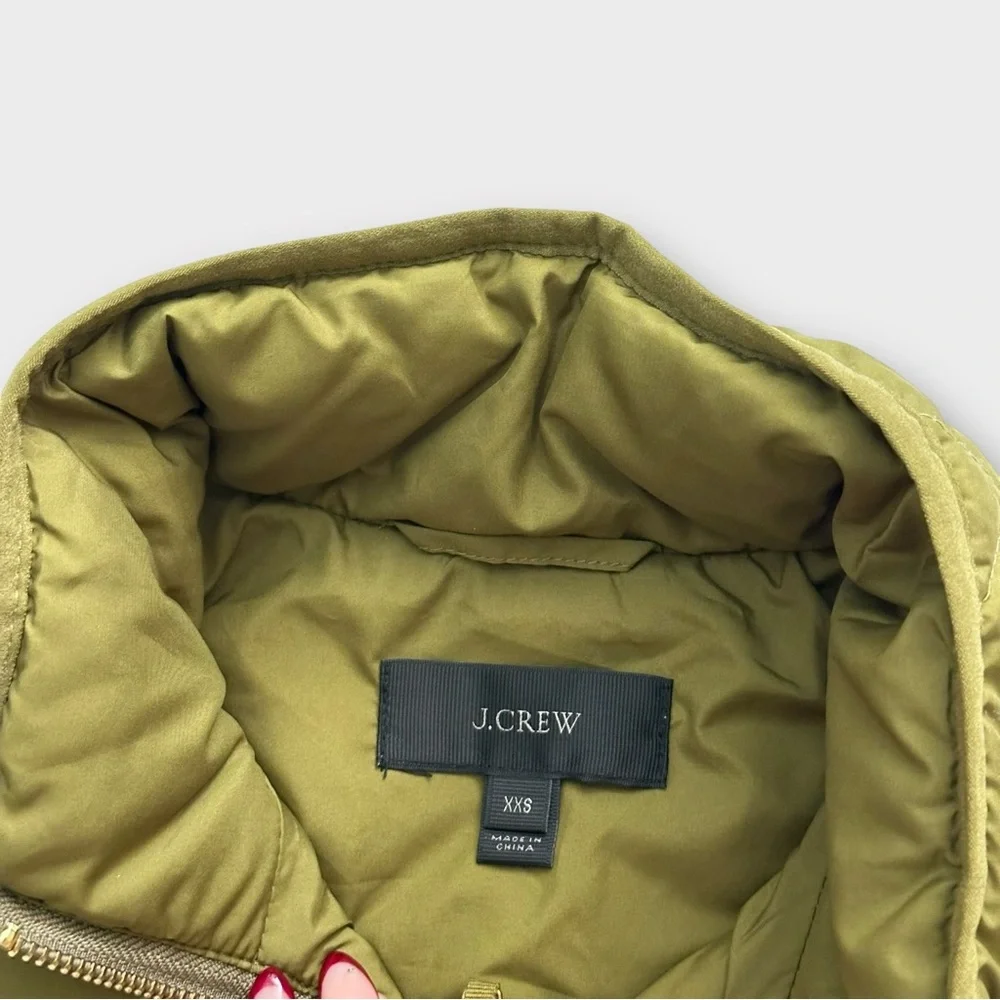 J.Crew Quilted Puffer Excursion‎ Vest Size XXS Olive Green Sleeveless Full Zip